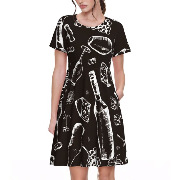 Balery Wine Seamless Vestidos sueltos de manga corta para mujer, vestidos de verano 2025, vestidos casuales de corte A con vuelo.