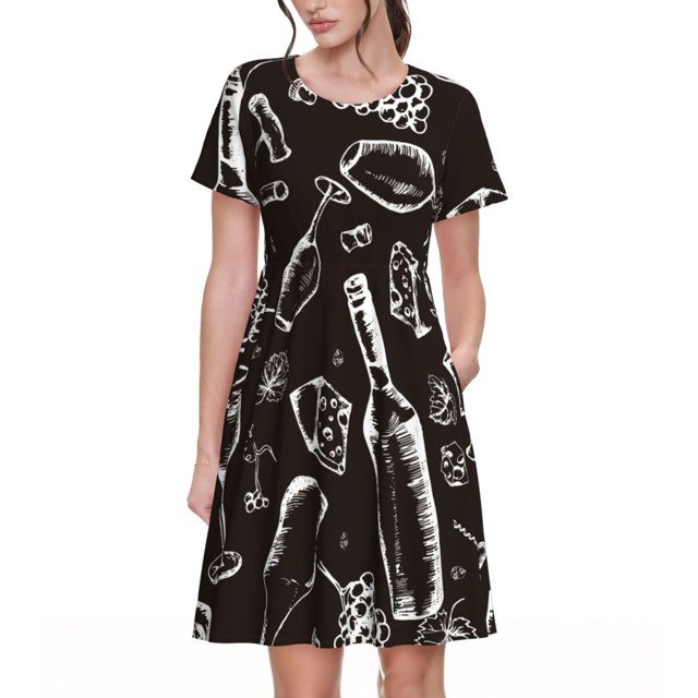 Disketp Wine Seamless para Vestido de Manga Corta para Mujeres, Vestidos de Verano para Mujeres, Casual y Holgado para la Playa