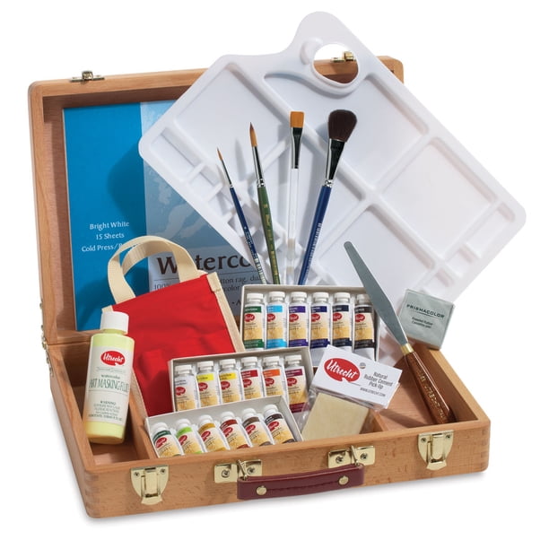 Utrecht Artists' Watercolor Paint Wood Box Set, Set of 18 colors, 14
