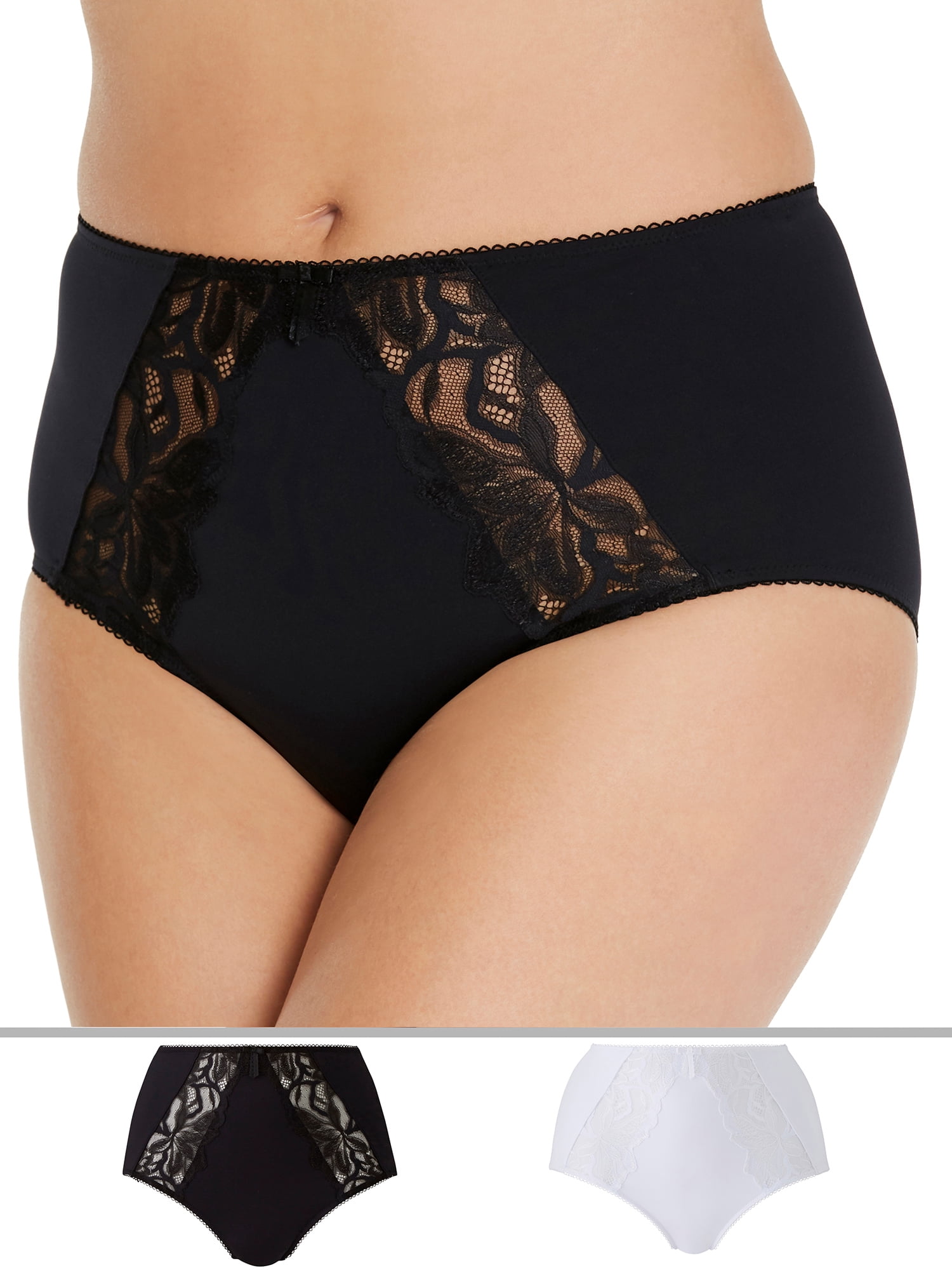 Pretty Secrets Women's Plus Full Coverage Brief with Lace, 2-Pack