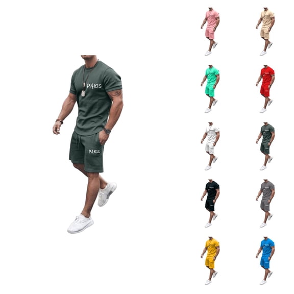 Paris Letter Graphic Short Sets for Men Crewneck T Shirt and Shorts 2 Piece Matching Set Mens Summer Outfits