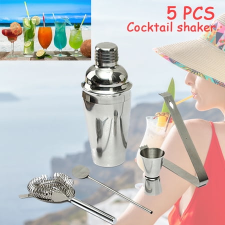 5pc COCKTAIL SHAKER SET KIT INCLUDES JIGGER HOME CLUB BAR DRINKS MIXING ...