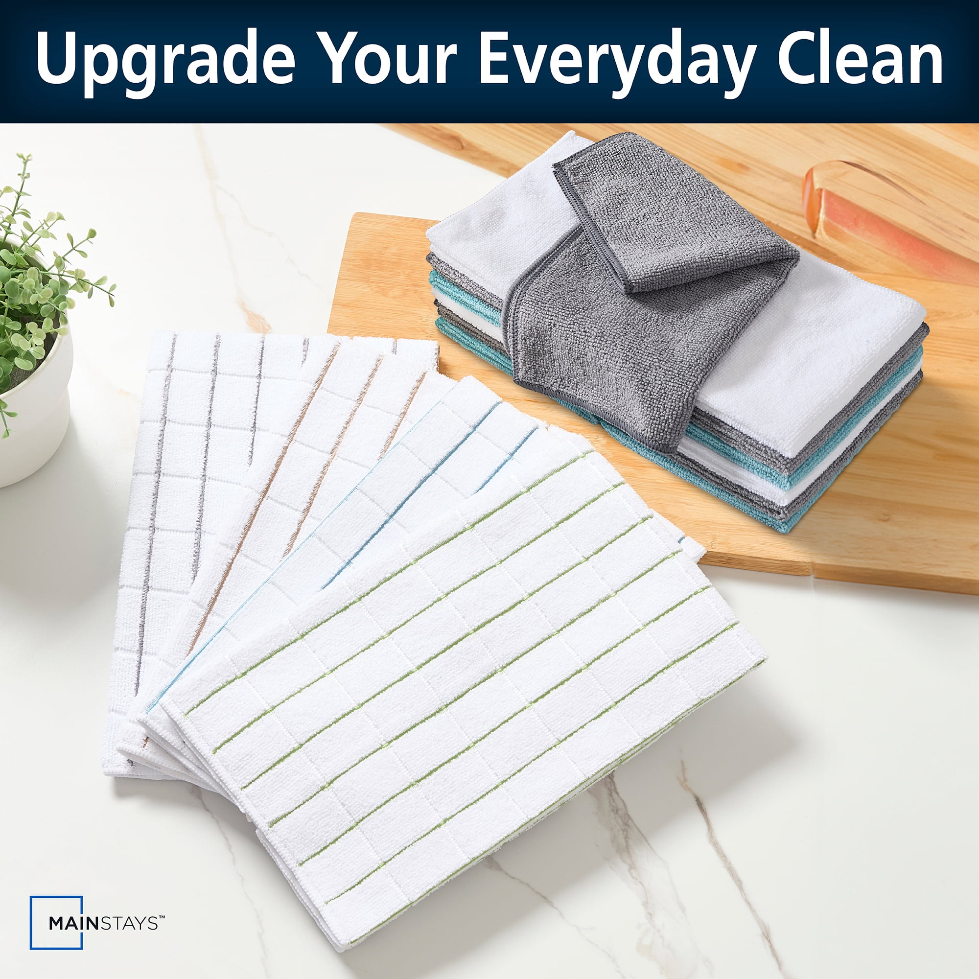 Mainstays Microfiber Dishcloths, Absorbent Cleaning Cloths, 11" x 11" White, 18 pack