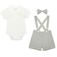 thumbnail image 3 of IDOPIP Baby Boys Formal Suit Gentleman Set Short Sleeve Romper Suspenders Shorts Pants Bowtie Tuxedo Outfits, 3 of 9