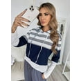 thumbnail image 3 of Women Long Sleeve Striped Color Block Casual Hoodies Loose Patchwork Pullover Sweatshirt Knit Tops, 3 of 6