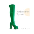 thumbnail image 3 of BLISSFUL STEP Stone Pattern Platform Block Heels Over the Knee High Boots for Women Green 6, 3 of 6