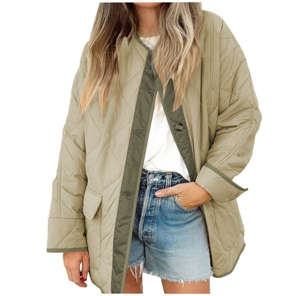 BangWanChi Lightweight Jacket Women Quilted Women's Winter Clothing Plus Size Warm Cotton Coat Long Sleeve Jacket