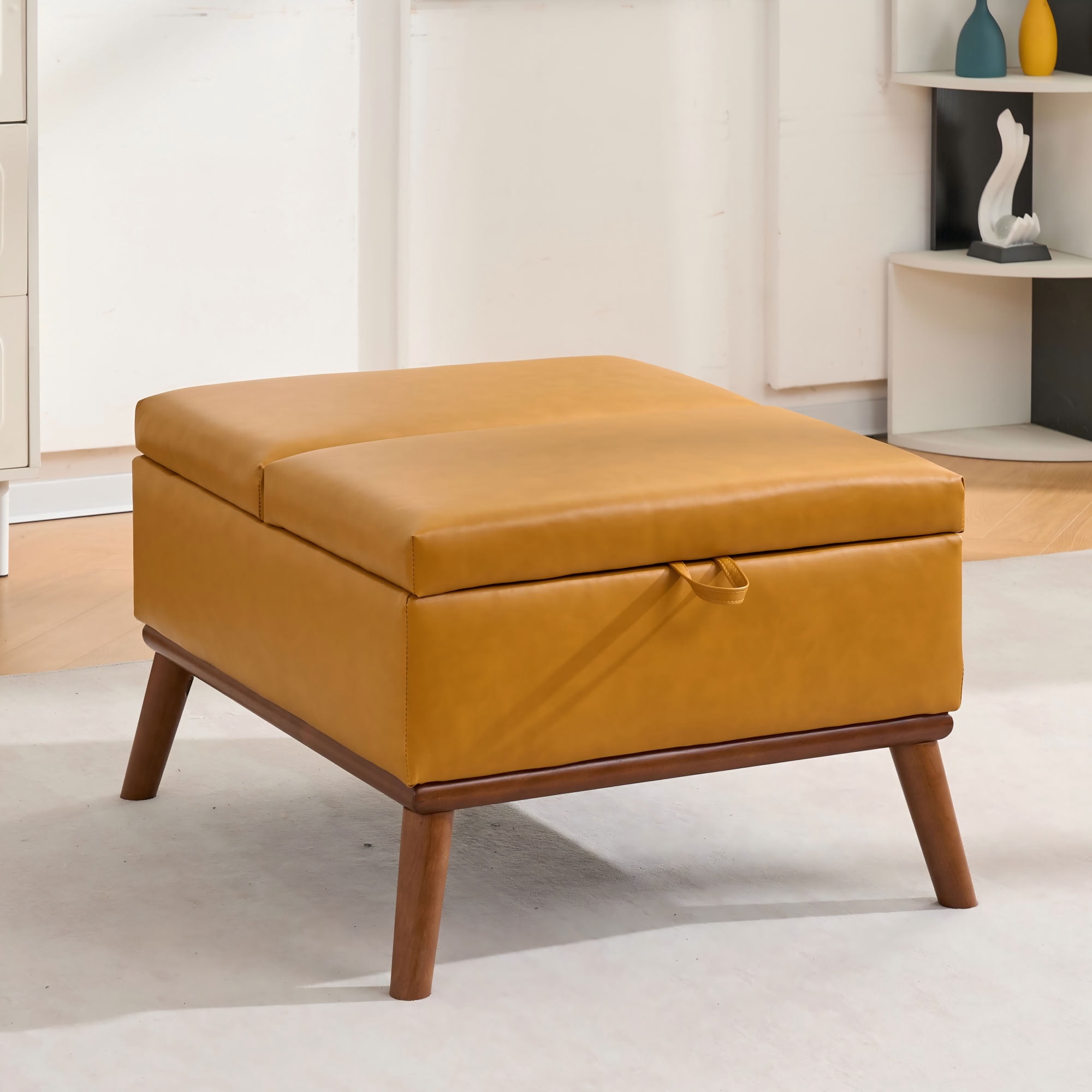 MAYEERTY 31 Inch Split Flip Top Storage Ottoman, Multi-Functional PU Leather Footrest for Living Room Office