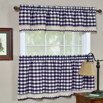 Woven Trends 3-Piece Tier and Valance Set, Window Kitchen Curtains Checkered Plaid Gingham Design, 29W x 36L Inches Farmhouse Tier Panels, Buffalo Cafe Curtain with Swag and Tier Pair Set, Navy