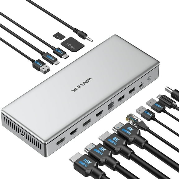 WAVLINK Single 10K@60Hz USB C DisplayLink Docking Station, DisplayPort & HDMI, Dual 8K@60Hz, Quad 4K for Mac & Windows, 15-in-1 Laptop Dock with 100W Charging, 2.5G LAN, USB 3.2-A/C, USB-C(PD 30W)