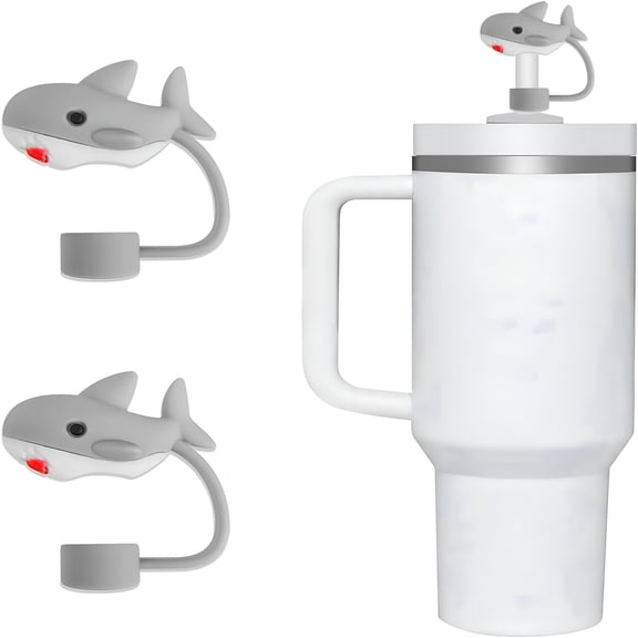 ACDDANC 2Pcs Shark Straw Cap Silicone Cover, Cute Topper Stopper for 10mm Reusable Straws, Fits 30 40 Oz Cups