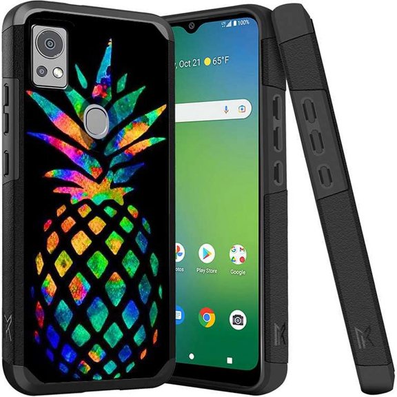 ANJ  Shockproof Dual Layer Slim Hard Case   Tempered Glass Cover Compatible with Icon 5, AT&T Motivate 4 - Abstract Pineapple