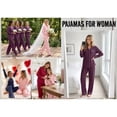 thumbnail image 4 of UVN Fall Pajama Set for Women Embroidered Floral Button Up Tops with Drawstring Pocket Pants Ladies Casual Lounge Set, 4 of 9