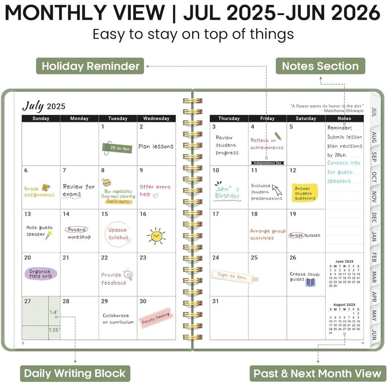 2025-2026 Academic Planner - July 2025 To June 2026, Weekly & Monthly, Hard Cover A5 With Tabs, Floral