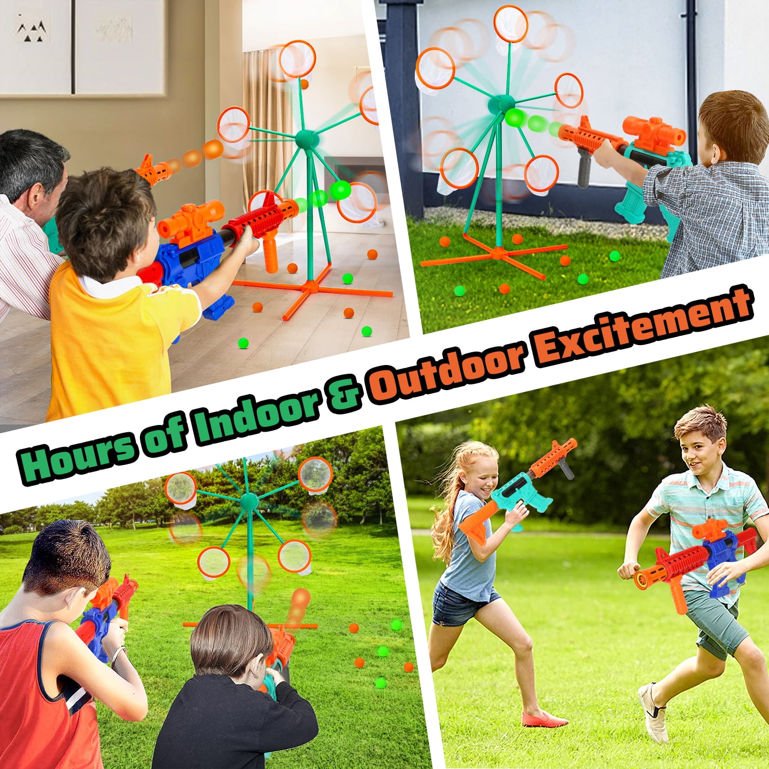 Huge Wave Large 4.5 ft Shooting Targets Game for Kids, 2 Blaster & 24 Foam Balls Moving Rotating Target with for Nerf Popper, Outdoor Toys Christmas Birthday Gifts for Boys&Girls 5-7 8-12