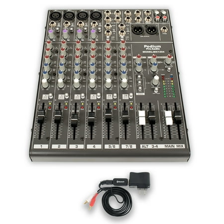 Mixing Console Professional Audio Stereo - Podium Pro MX1204 Mixer with Bluetooth 12 Channel Mic / Line Stereo Mixing Console MX1204B