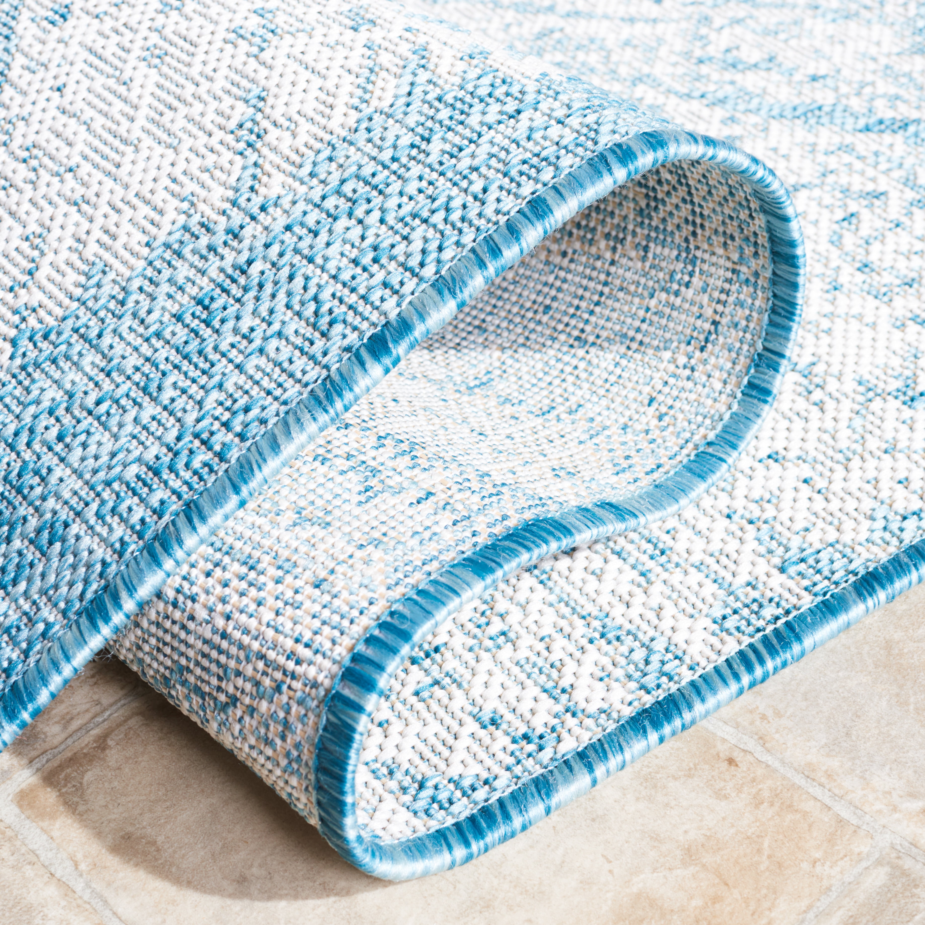 SAFAVIEH Courtyard Jaymz Radiant Indoor/Outdoor Runner Rug, Beige/Aqua, 2'3" x 8'