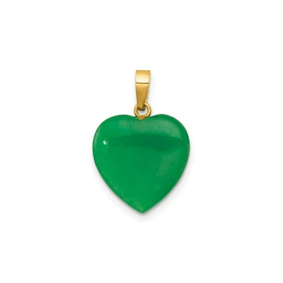 14K Yellow Gold Green Jade Heart Pendant (NO CHAIN)
