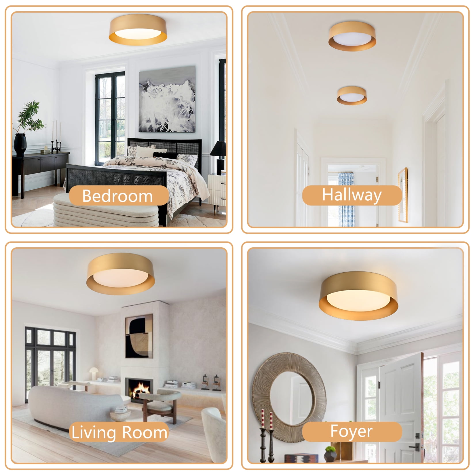BESTOMINE Flush Mount Ceiling Light,12.5 inch LED Ceiling Light Fixture,Polished Gold Finish,Light Fixtures Ceiling Mount,Light Fixtures,Dimmable/3000K/18W,Outdoor Flush Mount Lighting Fixtures