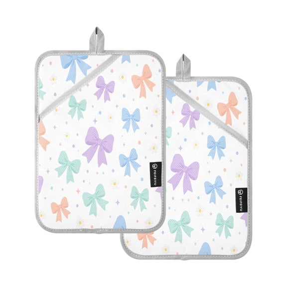 Two Pieces Of Square Heat Insulation Pad Oven Mitts Bows Stars 7x9.8 Inch Oven Microwave Kitchen Cooking Baking
