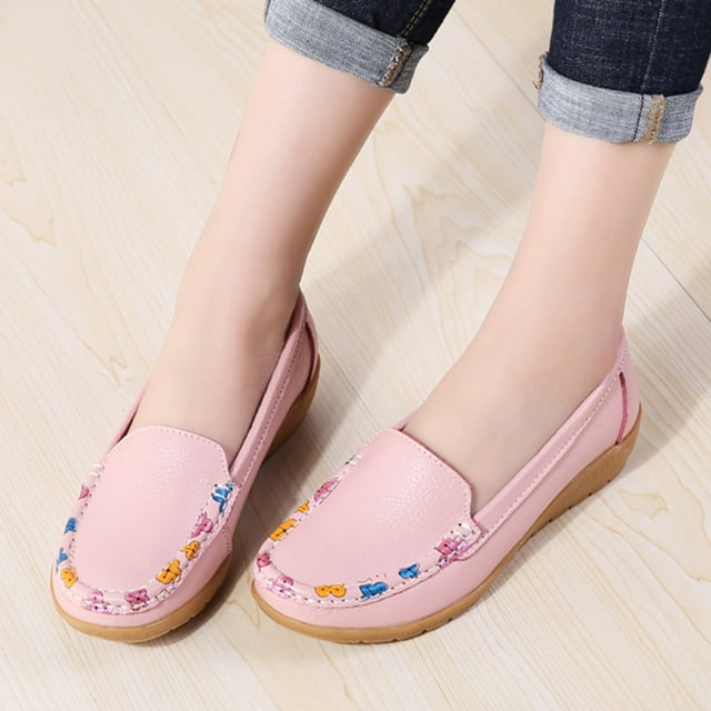 WIZUTIZ Chaussures Plates Décontractées Rondes pour Femmes Mocassins Semelle Souple Chaussures de Pois Décontractées Roses Bon Vendredi