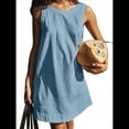 thumbnail image 3 of Vestido Corto Informal de Verano para Mujer, de Algodón y , con Cuello Redondo, Sin Mangas y Espalda Abierta, Ideal para Playa y Sol. Azul M, 3 of 9