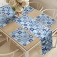 thumbnail image 2 of Ambesonne Azulejo Table Runner & Placemats, Floral Motif Squares, Placemat 4 pcs + Runner 12"x72", Dark Sky Blue Sky Blue, 2 of 2
