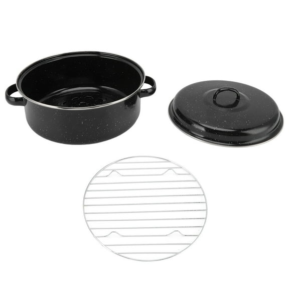 Nimomo Roasting Pan Durable Cooking Oven Pans Black Speckled Finish Household Non Stick BBQ Pot Roast Pan With Lid for Roasted Sweet Potatoes Chestnuts(26cm)