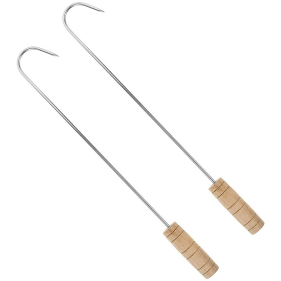 2 pcs Stainless Steel Boot Hooks Boot Puller Wood Handle Boot Hooks for Home