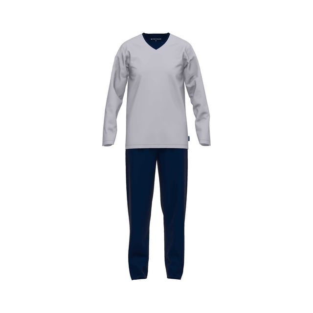 TOM TAILOR Pijama Hombre - Pijama, Algodón, Cuello de Pico, Logo, liso, largo Gris claro/azul oscuro XXL (XX-Large)