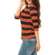 thumbnail image 4 of Camisetas de rayas para mujer Inspire Chic, corte ajustado, mangas de codo, cuello barco, T-shirt M, naranja y azul marino, 4 of 7
