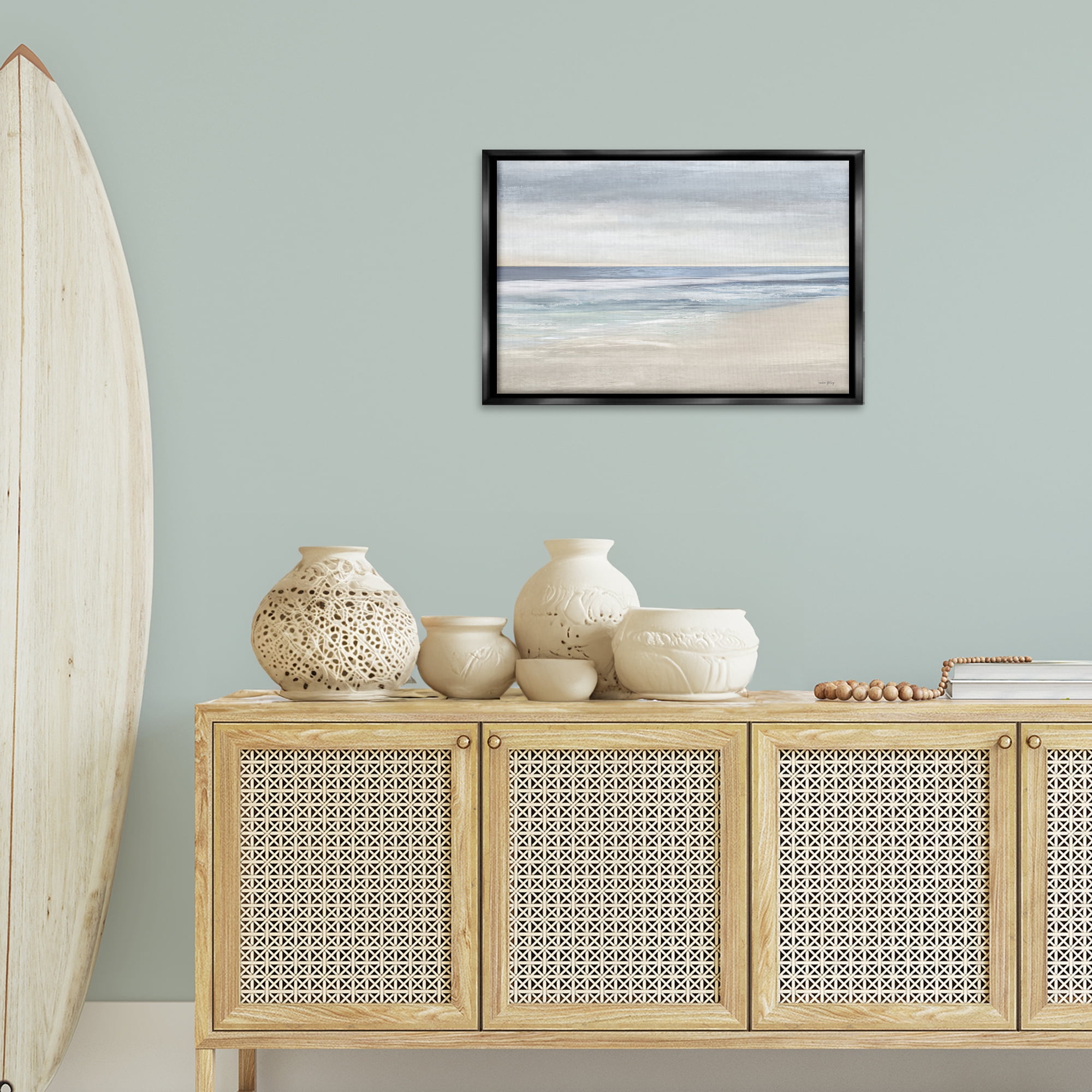 Stupell Industries Subtle Beach Ombre Landscape & Nature Painting Black Floater Framed Canvas Art Print Wall Art, 25 x 17