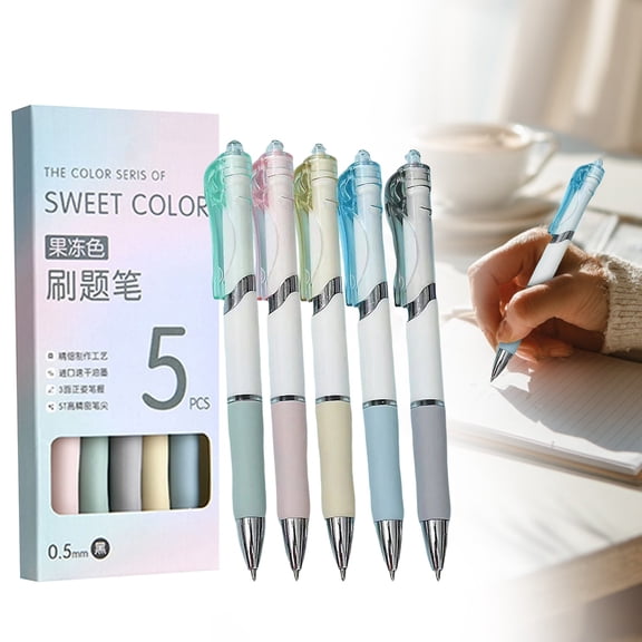 Clearance Under $2, 5 Pack Retractable Gel Pens, Medium Point Black Ink Pens with Soft Grip, Smooth Writing Pens for Office and Journaling, Assorted Colors, 14.5cm(Pink)