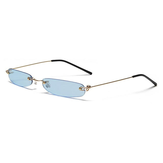 Gafas de sol rectangulares sin montura delgada, estilo vintage, transparentes y delgadas, con bisagra de resorte