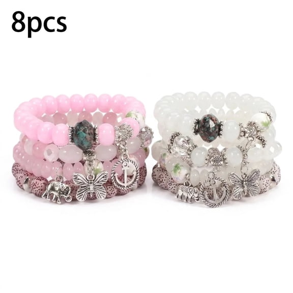 POITVD Beach Jewelry 8 Pcs Boho Summer Bracelets Multilayer for Women Girls Vacation Travel Party