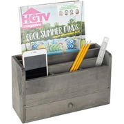 MyGift Rustic Gray Wooden Desktop 5-Slot Mail, Document and Stationery Holder with Drawer