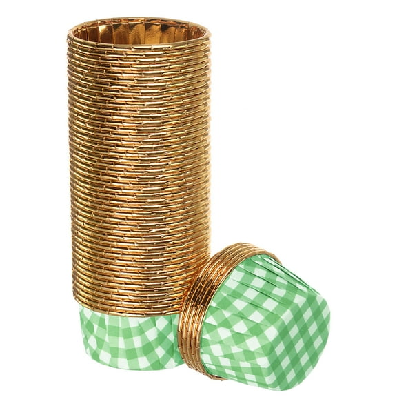 Uxcell Gold Green Plaid Cupcake Cups, Aluminum Foil Standard Cupcake Liners 50 Pack