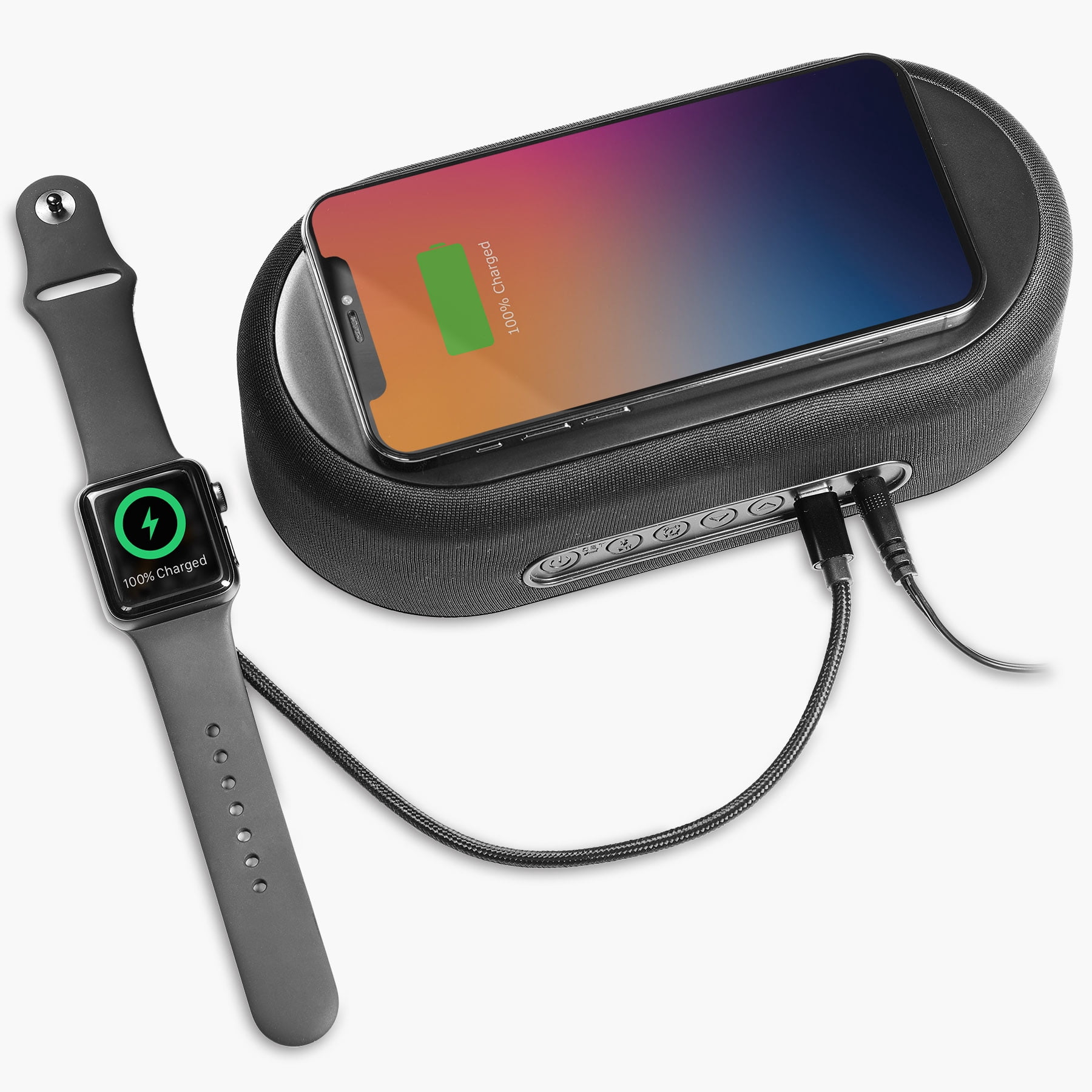 iHome Bluetooth Alarm Clock with Wireless Charger and USB Charging Station (iBTW112)