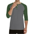 thumbnail image 6 of USNSM Mens Casual Slim Fit T-Shirts Henley Shirts Raglan 3/4 Sleeve Jersey Lightweight Breathable Round Neck T Shirts Green XL, 6 of 7