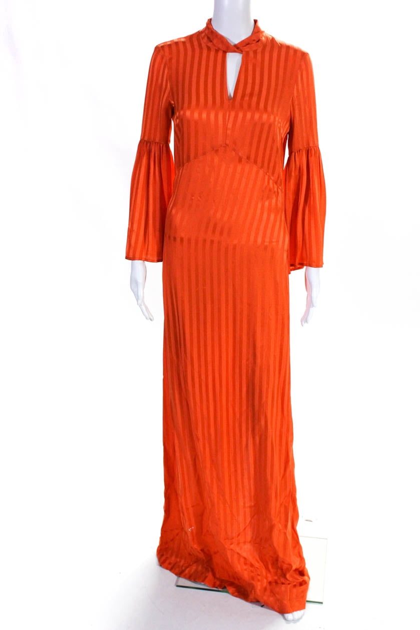 Heartmade Womens Satin Stripe Bell Sleeve Maxi Dress Orange Size FR 32 - Walmart.com