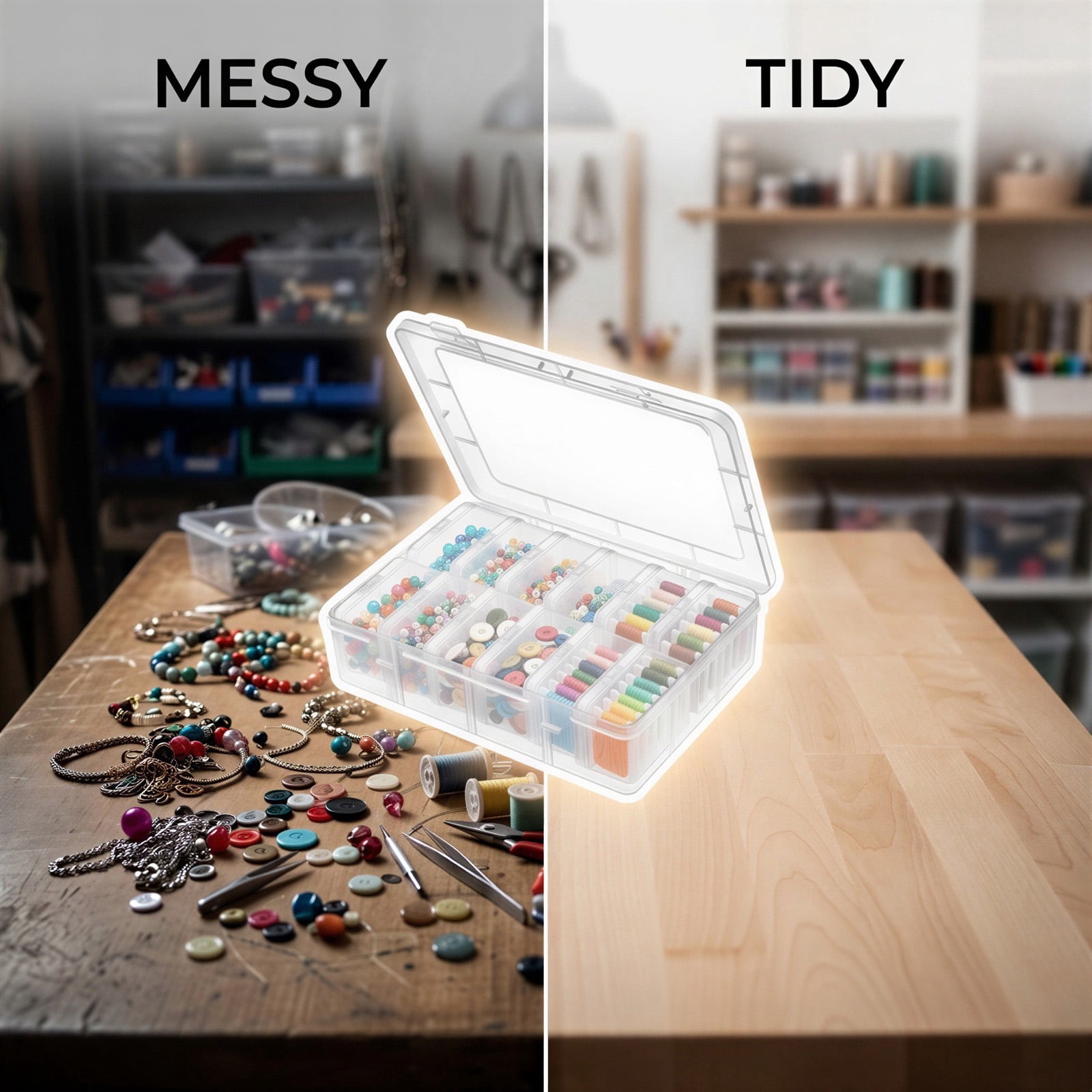 2 PCS Bead Organizer Box Set, 2 Clear Plastic Storage Cases with 24 Removable Small Boxes, DIY Craft Container for Jewelry Making Sewing Supplies, Small Parts Storage Box with Lid