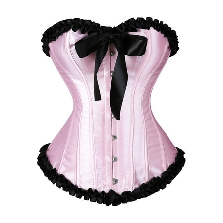 FEORJGP Women s Slim Corset Tube Tops Contrast Color Ruffled Sleeveless Bustier Front Bow Central Clasp Lingerie Satin Low Cut Strapless Bandeau Crop Tops