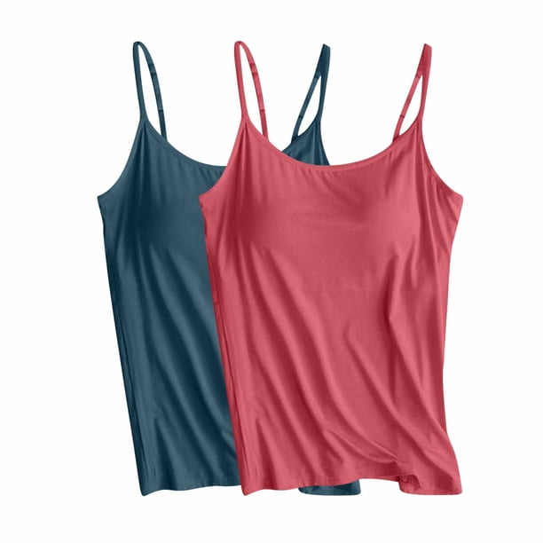 Puntoco Camisetas ajustadas para mujer, 2 piezas, color sólido, ajustable, camiseta sin mangas ajustada, sin aro de acero, ropa interior, camisetas sin mangas deportivas para yoga