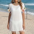 thumbnail image 2 of PBFRDSJ Womens Swimsuit Cover Up Boho Tassel Hem Sheer Mesh Beach Sundress Loose Fit Summer Tunic for Vacation, 2 of 7