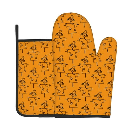 

Jgfou Fall Cute Simple Scarecrow Pattern Oven Mitts and Pot Holders Sets Heat Resistant Oven Mittens Soft Lining Extra Thicken Long Kitchen Cotton Oven Glove for Cooking