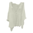 thumbnail image 2 of Womens 3/4 Sleeve Tops VLOOCKLW Summer Gauze Button Down Collared Shirts Half Sleeve V Neck Dressy Casual Blouses (S-3XL) Beige, 2 of 3