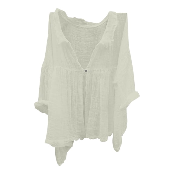 Women's 3/4 Sleeve Linen Shirt - Casual Lapel Button down Blouse - Breathable Summer Office Top (S-XXXL) | Yubnlvae (Beige | L)