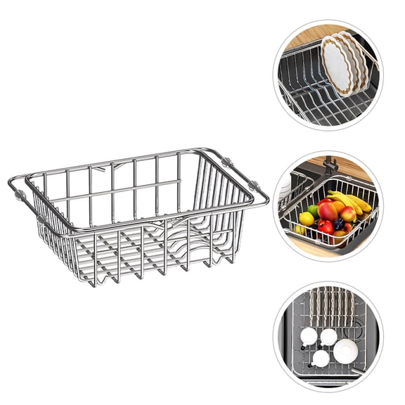 DEEPCRAFF Kitchen Dish Drying Rack Plated Silver Stainless Steel Multi-Function Drain Basket