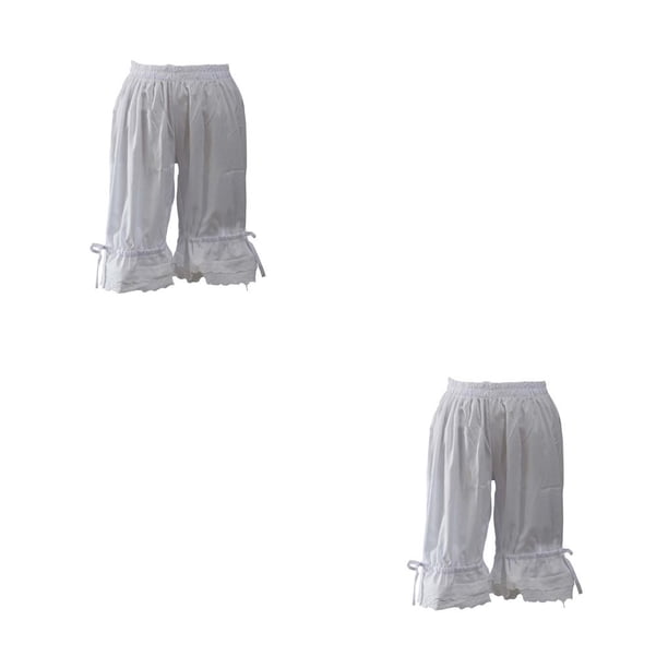 Minnieouse Pantalones cortos de encaje Pantalones de pierna ancha Traje de verano Artesanía Ocio Accesorios de dama Cintura alta Elástico Ropa Blanco S 2piezas