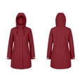 thumbnail image 5 of Womens Hooded Jackets, Mid Length Waterproof Windbreaker with Zip Button Placket & Pockets, Trendy Outerwear, Hiking Travel Wear | VerBelle,Wine S, 5 of 9